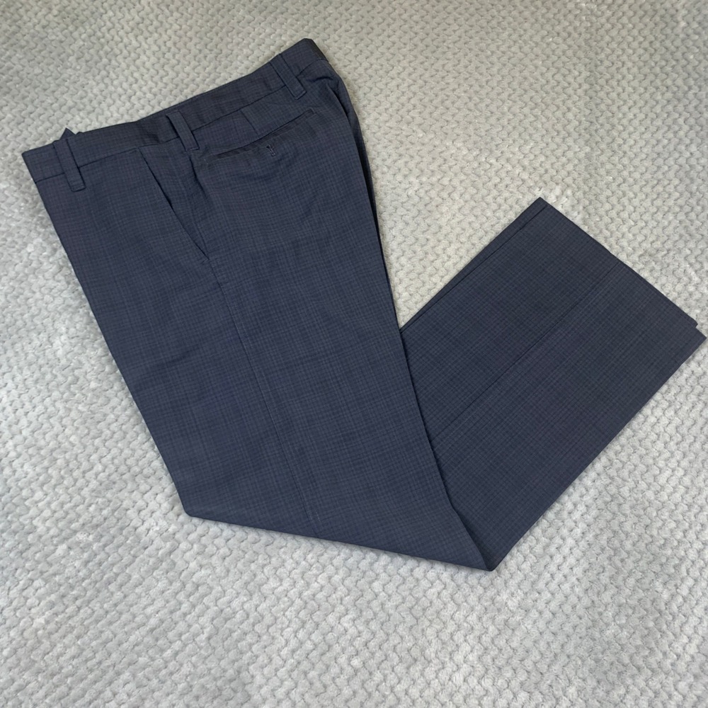 Hugo Boss Halmex Pants Mens 34R Navy Blue Micro Check Virgin Wool Dress